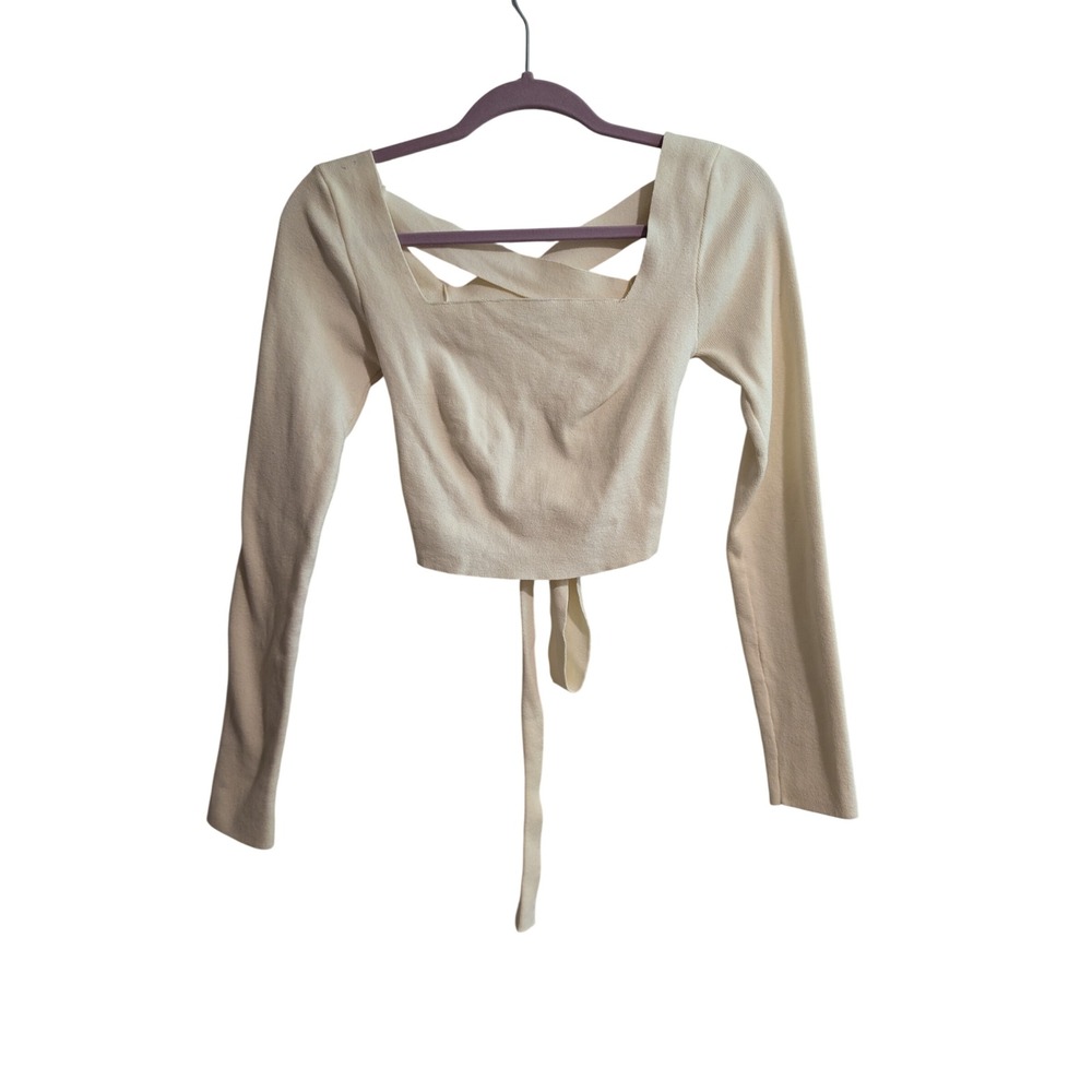Le Lis Collection Knit Crop Top Womens Small Cream Lace Up Back Balletcore